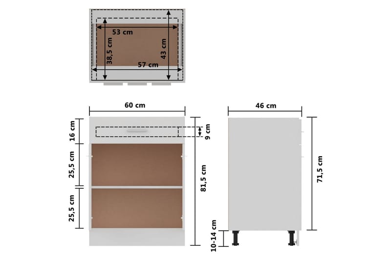 Underskåp med låda vit 60x46x81,5 cm spånskiva - Vit - Förvaring - Skåp - Förvaringsskåp