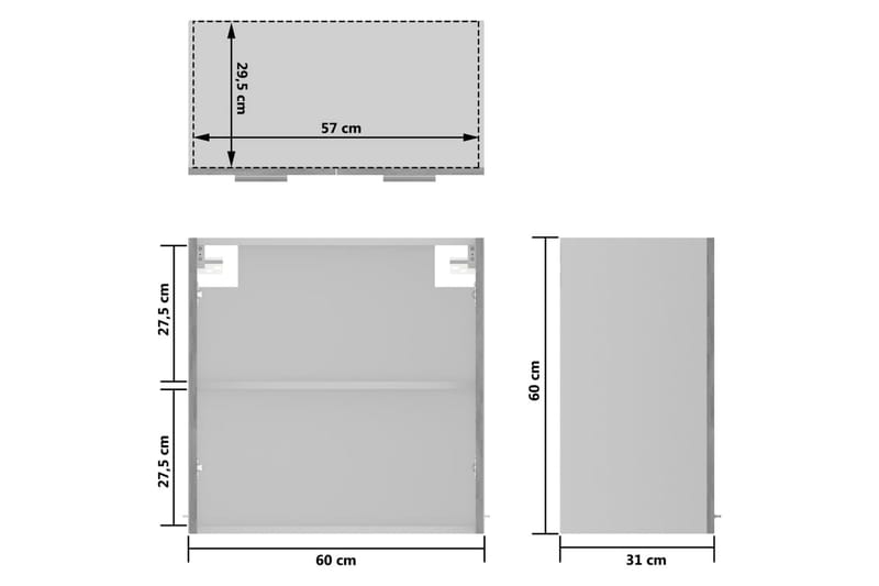 Väggskåp med glasdörrar betonggrå 60x31x60 cm spånskiva - Betonggrå - Förvaring - Skåp - Förvaringsskåp