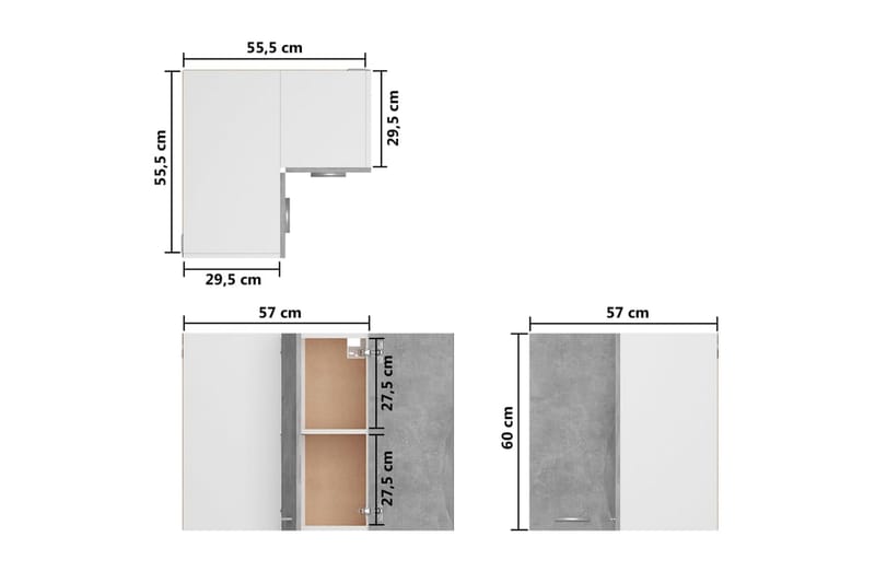 Väggskåp hörn betonggrå 57x57x60 cm spånskiva - Betonggrå - Förvaring - Skåp - Hörnskåp