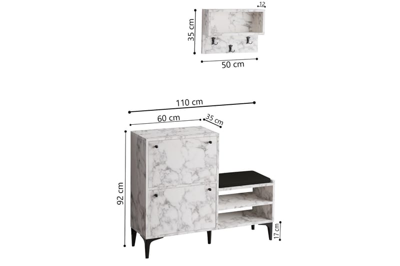 Skoskåp BRödene 110 cm - Vit marmor - Förvaring - Skåp - Förvaringsskåp