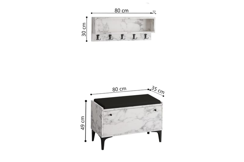 Skoskåp Springhills 80 cm - Vit marmor - Förvaring - Skåp - Förvaringsskåp