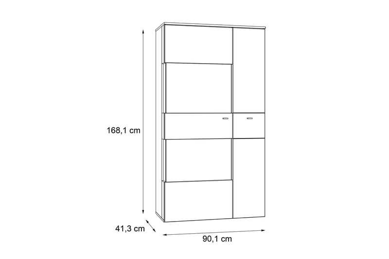 Dunnigton Vitrinskåp Belysning 41 cm djup 90 cm bred 168 cm hög Mörkt Trä - Grå|Brun - Förvaring - Skåp - Vitrinskåp