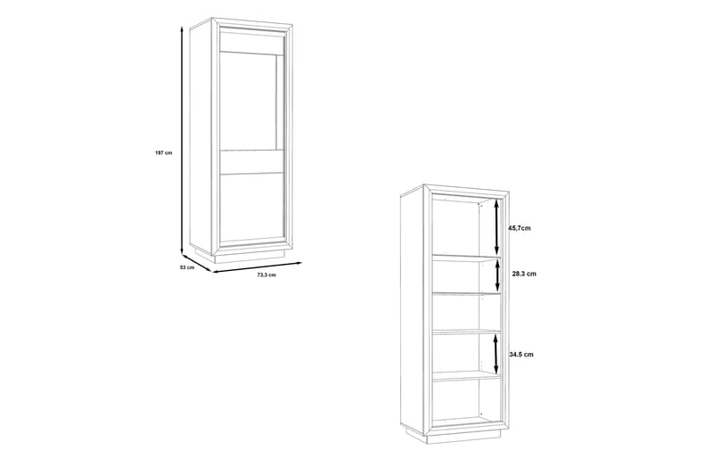 Dupnica Vitrinskåp Belysning 53 cm djup 68,2 cm bred 196,9 cm hög Ljust Trä - Brun/Vit - Förvaring - Skåp - Vitrinskåp