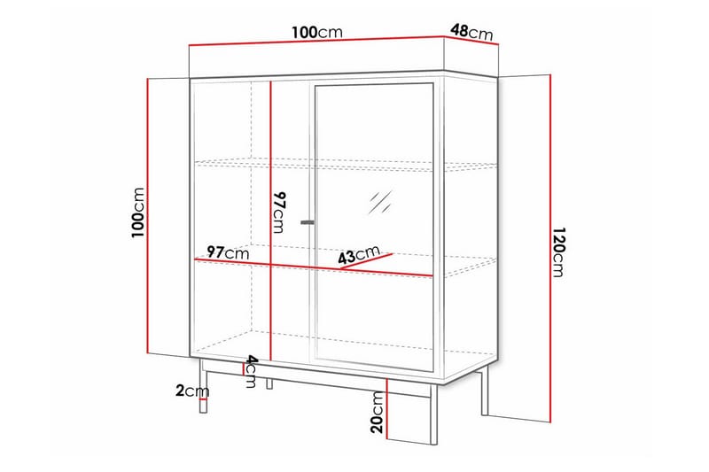 Kintore Vitrinskåp 48 cm djup 100 cm bred 120 cm hög Trä - Svart - Förvaring - Skåp - Vitrinskåp