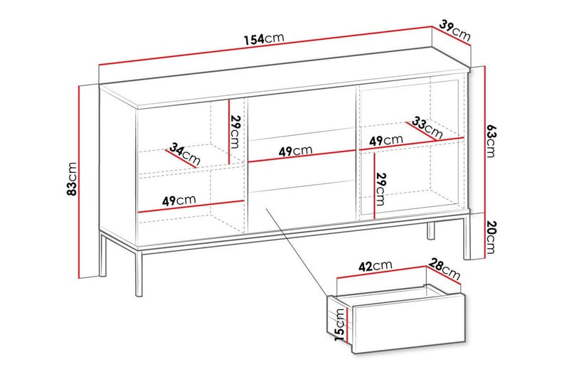 Klinkerville Lågt vitrinskåp - Display med belysning - Trä - D39xH83xB154 cm - Svart - Förvaring - Skåp - Vitrinskåp