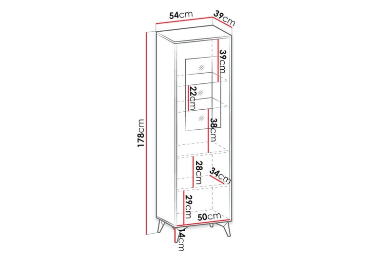 Vitrinskåp 39 cm djup 54 cm bred 178 cm hög Trä Ek Glas - Svart|Ek - Förvaring - Skåp - Vitrinskåp