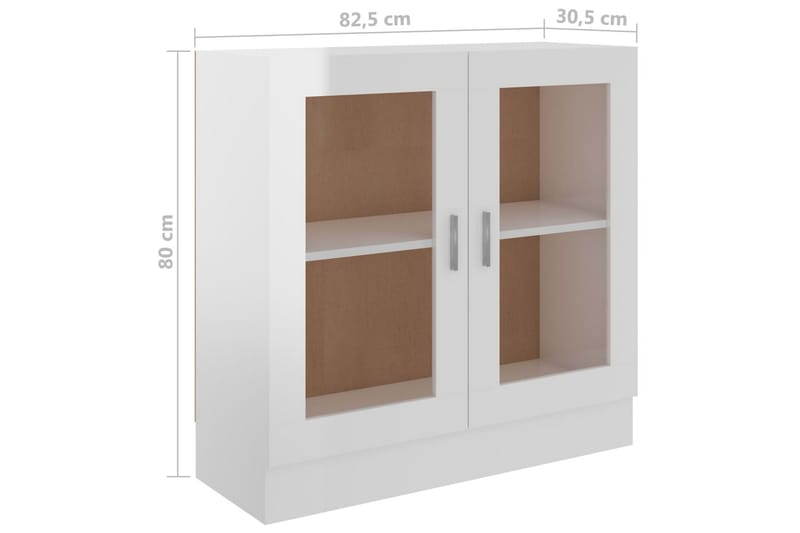 Vitrinskåp vit högglans 82,5x30,5x80 cm spånskiva - Vit - Förvaring - Skåp - Vitrinskåp