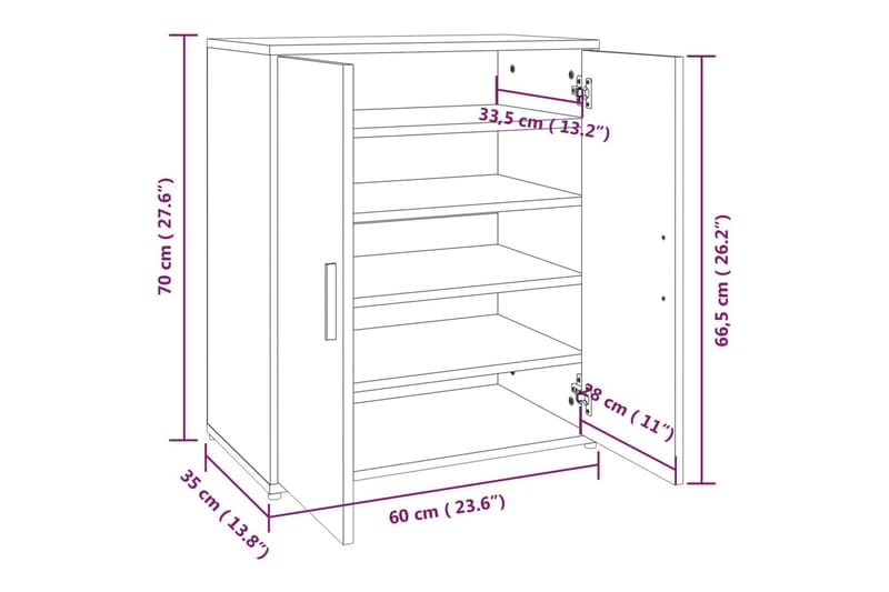 beBasic Skoställ rökfärgad ek 60x35x70 cm konstruerat trä - Brown - Förvaring - Skoförvaring - Skohylla & skoställ