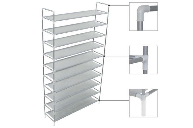 Skohylla med 10 hyllor metall och non-woven tyg silver - Silver - Förvaring - Skoförvaring - Skohylla & skoställ