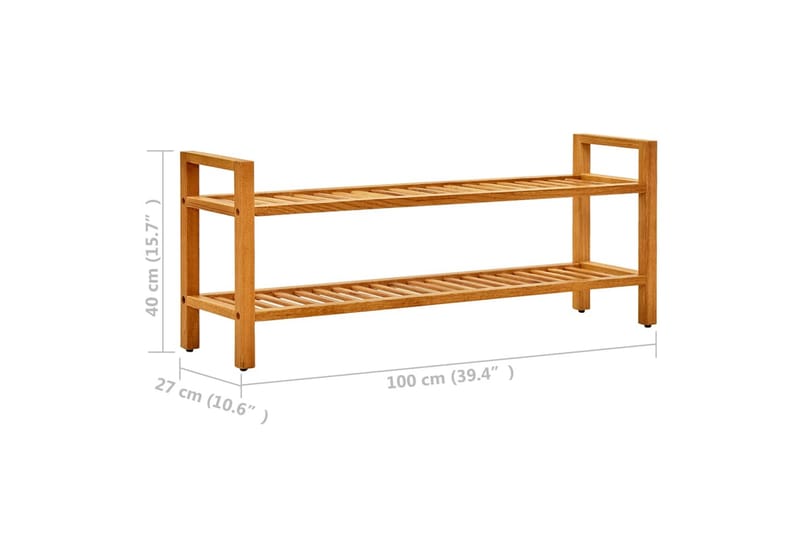 Skohylla med 2 hyllor 100x27x40 cm massiv ek - Brun - Förvaring - Skoförvaring - Skohylla & skoställ