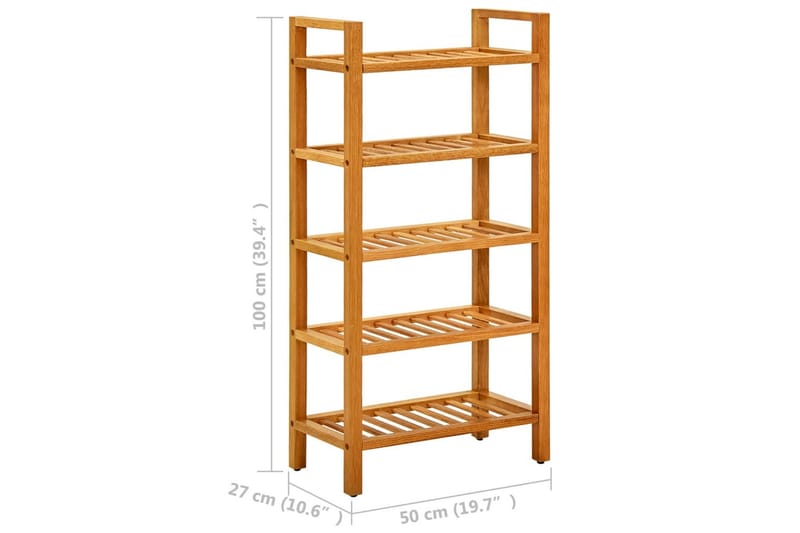 Skohylla med 5 hyllor 50x27x100 cm massiv ek - Brun - Förvaring - Skoförvaring - Skohylla & skoställ