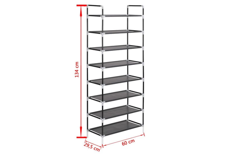 Skohylla med 8 hyllor metall och non-woven tyg svart - Svart - Förvaring - Skoförvaring - Skohylla & skoställ