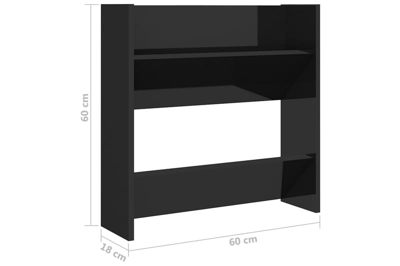 Väggmonterat skoställ svart högglans 60x18x60 cm spånskiva - Svart högglans - Förvaring - Skoförvaring - Skohylla & skoställ