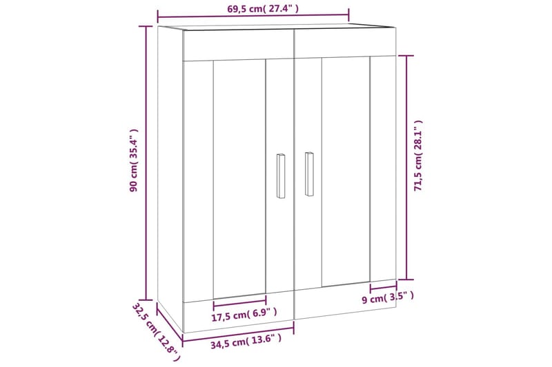 beBasic Väggskåp rökfärgad ek 69,5x32,5x90 cm konstruerat trä - Brown - Vägghylla - Väggförvaring