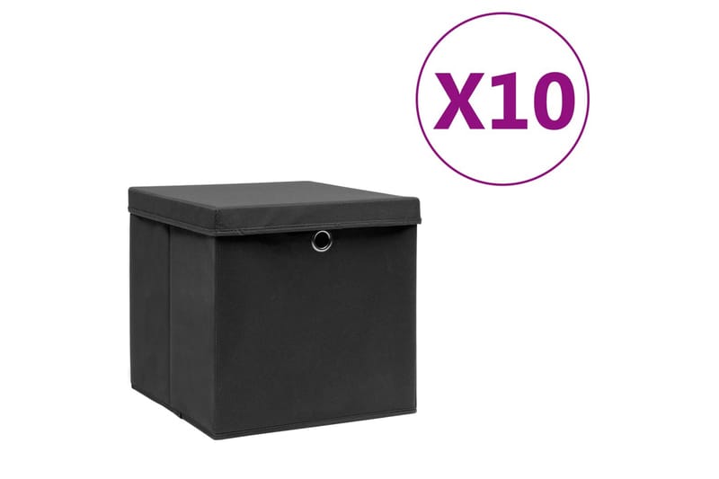 Förvaringslådor med lock 10 st 28x28x28 cm svart - Svart - Förvaring - Småförvaring - Förvaringslåda