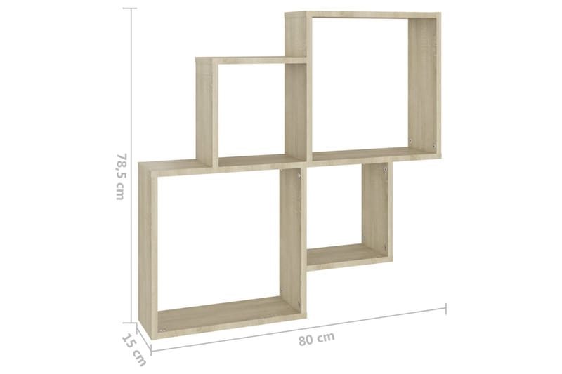 Vägghylla kubformad sonoma-ek 80x15x78,5 cm spånskiva - Brun - Förvaring - Hylla - Vägghylla