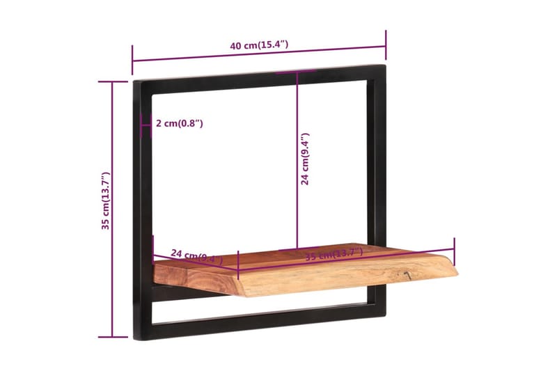 Vägghyllor 2 st 40x24x35 cm massivt akaciaträ och stål - Brun - Förvaring - Hylla - Vägghylla