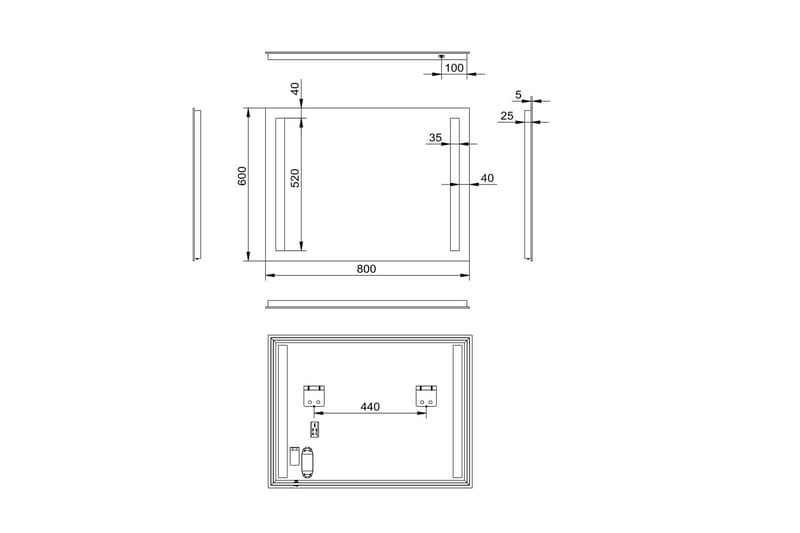 Badrumsspegel Delaryd 60 cm LED-belysning - Inredning - Badrumsinredning - Badrumsspegel