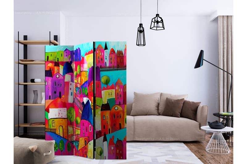 Rumsavdelare Rainbow-Hued Town 135x172 cm - Artgeist sp. z o. o. - Inredning - Dekoration & inredningsdetaljer - Rumsavdelare