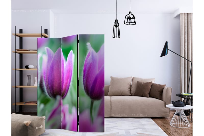 Rumsavdelare Purple Spring Tulips 135x172 cm - Artgeist sp. z o. o. - Inredning - Dekoration & inredningsdetaljer - Rumsavdelare