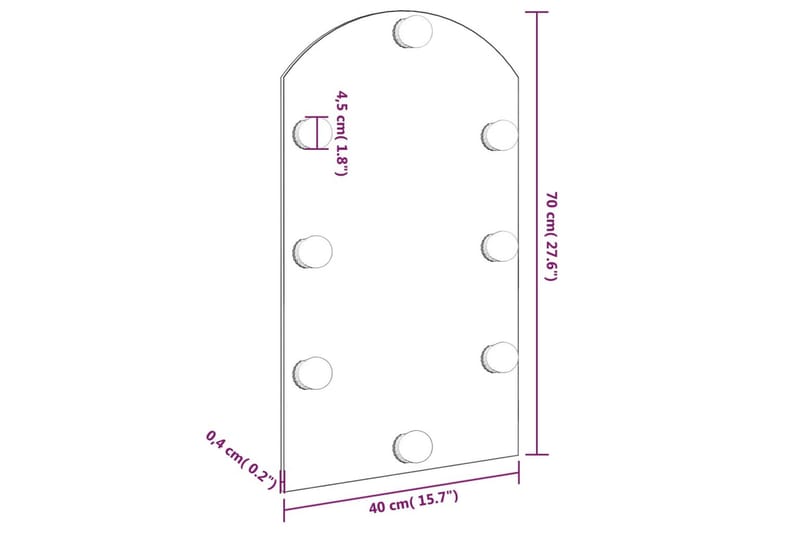 Spegel med LED-lampor 70x40 cm glas valvformad (335864+32608 - Silver - Inredning - Spegel - Hallspegel