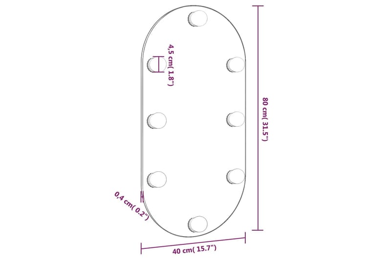 Spegel med LED-lampor 80x40 cm glas oval - Silver - Inredning - Spegel - Hallspegel