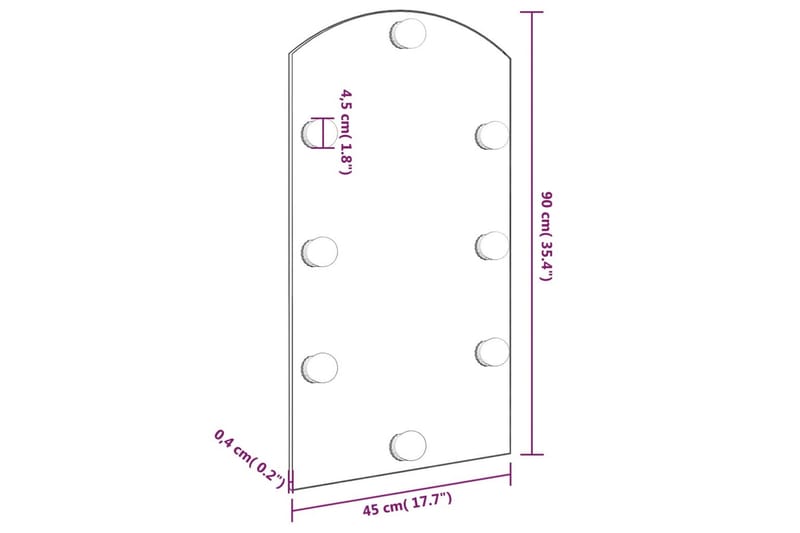 Spegel med LED-lampor 90x45 cm glas valvformad (335864+32608 - Silver - Inredning - Spegel - Väggspegel