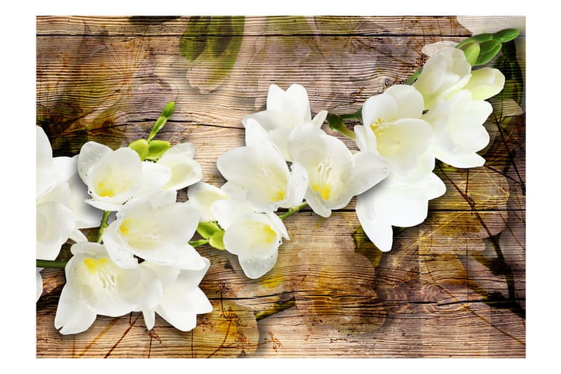 Fototapet Freesia On Wood 150x105 - Artgeist sp. z o. o. - Inredning - Tapet - Fototapet