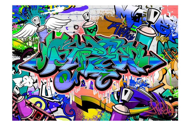 Fototapet Graffiti Blue Theme 250x175 - Artgeist sp. z o. o. - Inredning - Tapet - Fototapet