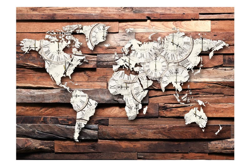 Fototapet Map On Wood 350x245 - Artgeist sp. z o. o. - Inredning - Tapet - Fototapet