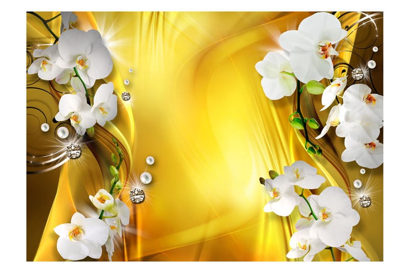 Fototapet Orchid In Gold 250x175 - Artgeist sp. z o. o. - Inredning - Tapet - Fototapet