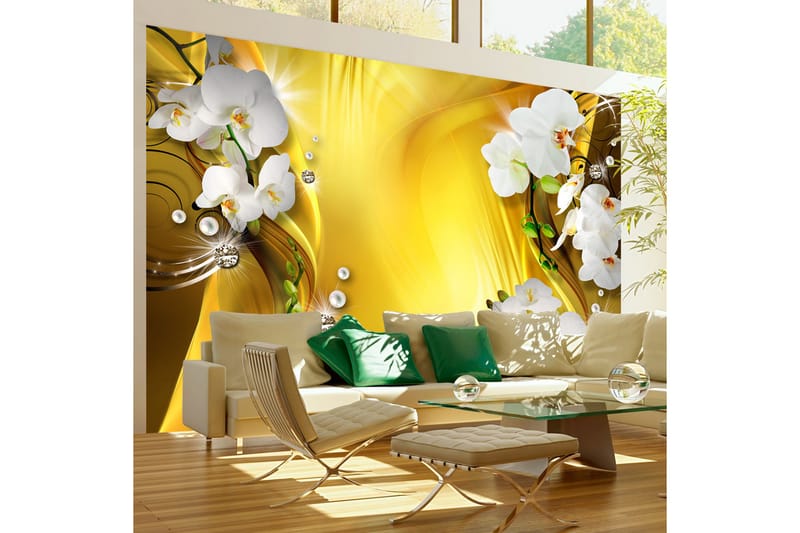 Fototapet Orchid In Gold 250x175 - Artgeist sp. z o. o. - Inredning - Tapet - Fototapet