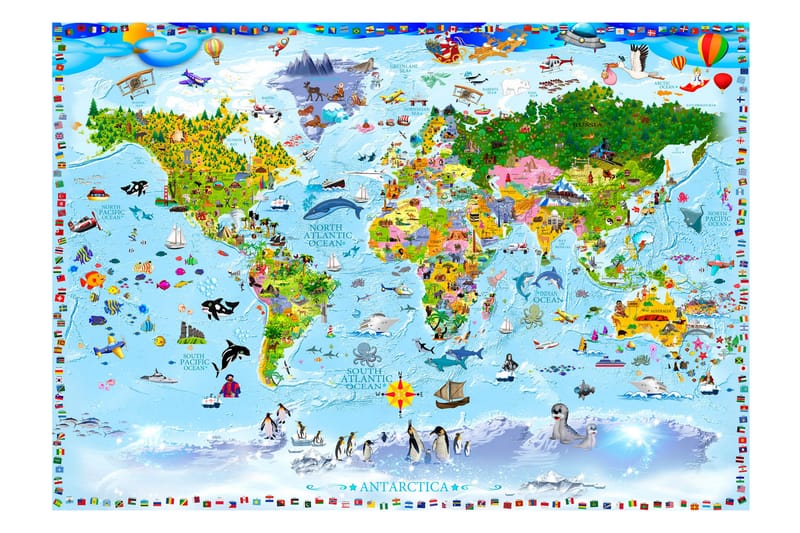 Fototapet World Map For Kids 200x140 - Artgeist sp. z o. o. - Inredning - Tapet - Fototapet