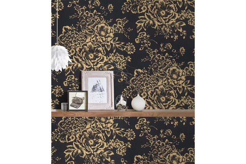 Blommig Tapet Metallic Silk Ovävd Guld - AS Creation - Inredning - Tapet - Mönstrad tapet