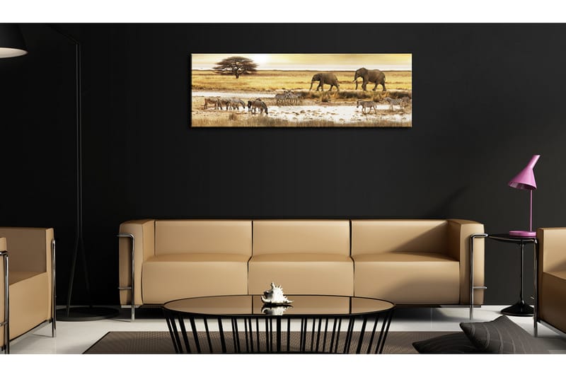 Tavla Africa At The Waterhole 135x45 - Artgeist sp. z o. o. - Canvastavla