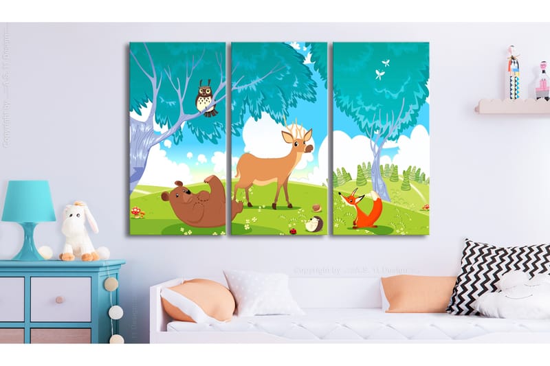 Tavla Friendly Animals 3 Parts 120x80 - Artgeist sp. z o. o. - Barntavlor - Canvastavla