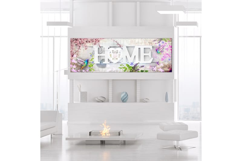 Tavla Home and Hummingbirds (1 Part) Pink Narrow 120x40 - Artgeist sp. z o. o. - Inredning - Tavlor & posters - Canvastavla