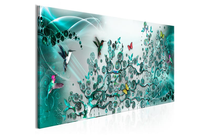 Tavla Hummingbirds Dance (1 Part) Turquoise Narrow 135x45 - Artgeist sp. z o. o. - Inredning - Tavlor & posters - Canvastavla