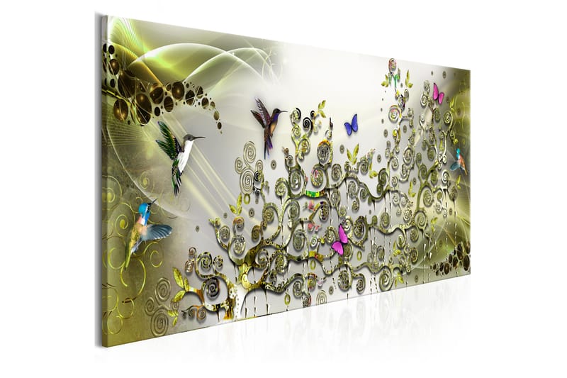 Tavla Hummingbirds Dance (1 Part) Green Narrow 135x45 - Artgeist sp. z o. o. - Inredning - Tavlor & posters - Canvastavla