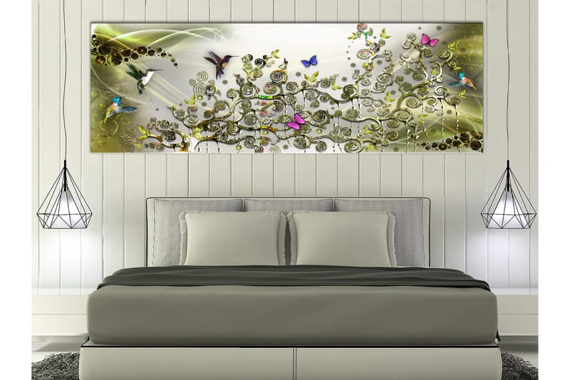 Tavla Hummingbirds Dance (1 Part) Green Narrow 120x40 - Artgeist sp. z o. o. - Inredning - Tavlor & posters - Canvastavla