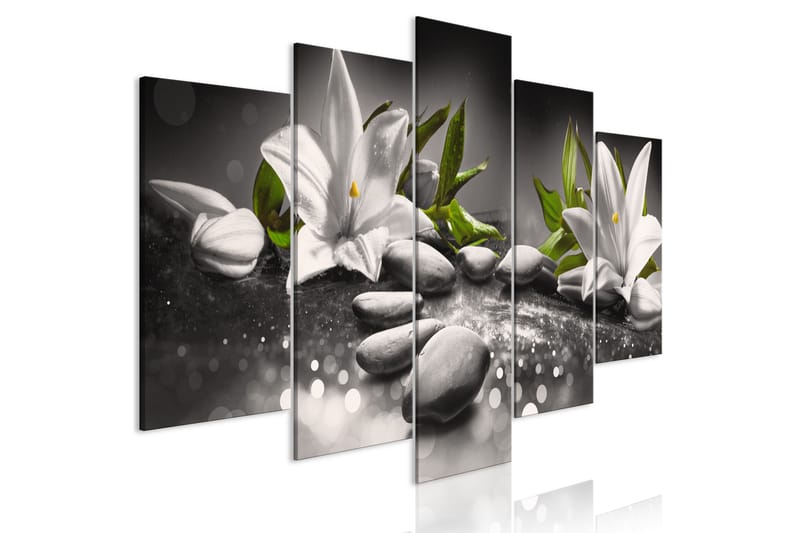 Tavla Lilies And Stones 5 Parts Wide Grey 200x100 - Artgeist sp. z o. o. - Inredning - Tavlor & posters - Canvastavla