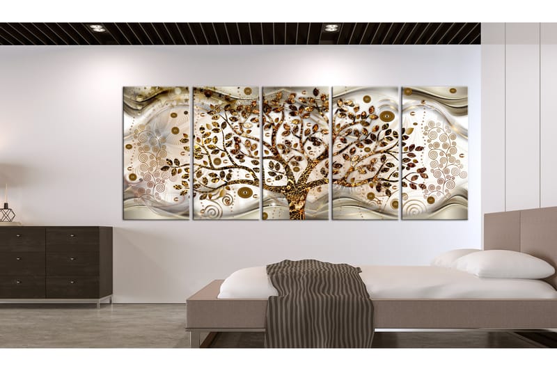 Tavla Tree And Waves 5 Parts Brown 225x90 - Artgeist sp. z o. o. - Inredning - Tavlor & posters - Canvastavla