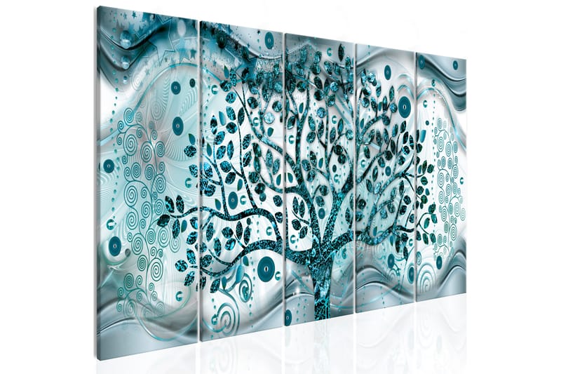 Tavla Tree And Waves 5 Parts Blue 225x90 - Artgeist sp. z o. o. - Inredning - Tavlor & posters - Canvastavla