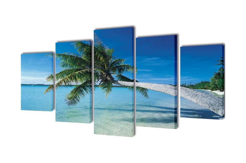 Uppsättning väggbonader på duk: strand med palm 200x100 cm - Flerfärgad - Inredning - Tavlor & posters - Canvastavla