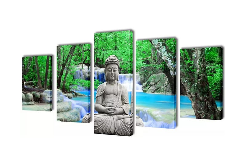 Uppsättning väggbonader på duk: Buddha 200x100 cm - Flerfärgad - Inredning - Tavlor & posters - Canvastavla