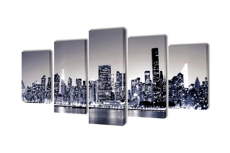 Uppsättning väggbonader på duk: New York Skyline 100x50 cm - Flerfärgad - Inredning - Tavlor & posters - Canvastavla