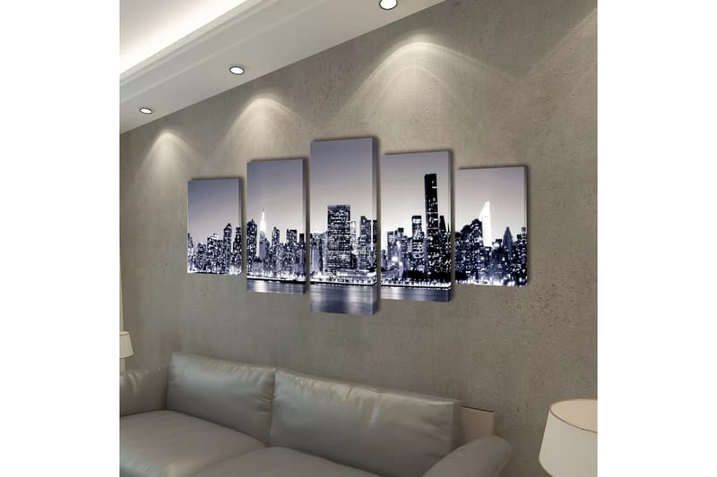 Uppsättning väggbonader på duk: New York Skyline 100x50 cm - Flerfärgad - Inredning - Tavlor & posters - Canvastavla