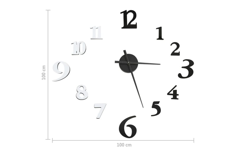 Väggklocka 3D modern design svart och vit 100 cm XXL - Svart/Vit - Inredning - Väggdekor - Väggklocka & väggur