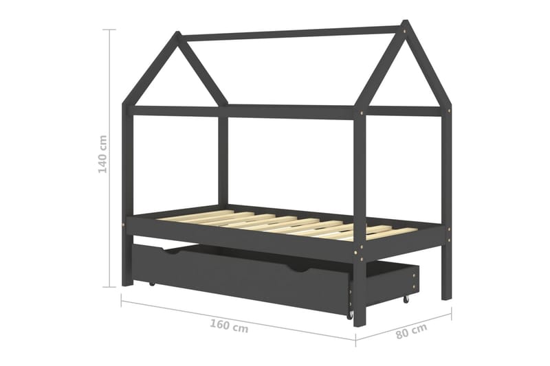 Hussäng med låda mörkgrå massiv furu 80x160 cm - Grå - Möbler - Barnmöbler - Barnsäng & juniorsäng - Hussäng