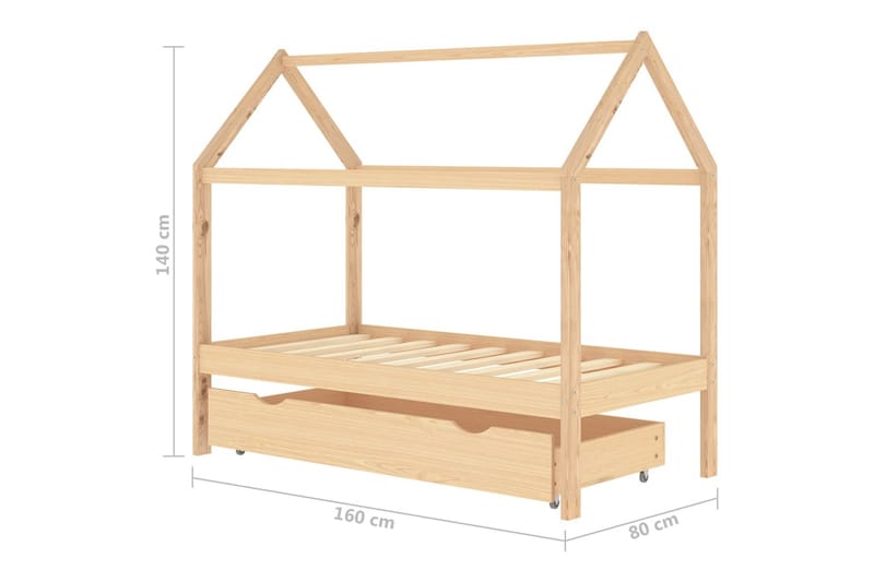 Hussäng med låda vit massiv furu 80x160 cm - Brun - Möbler - Barnmöbler - Barnsäng & juniorsäng - Hussäng